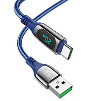 Кабель HOCO S51 USB to Type-C 5A, 1,2m, nylon, zinc+TPE connectors, Blue inc pdr