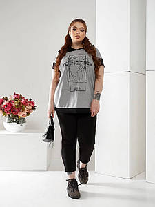 Жіночий літній спортивний костюм футболка+штани батал новинка 2024