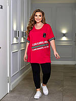 Прогулочный женский спортивный костюм с лосинами и футболкой батал новинка 2024