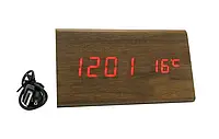 Настольные цифровые деревянные часы VST-861-1 с красной подсветкой