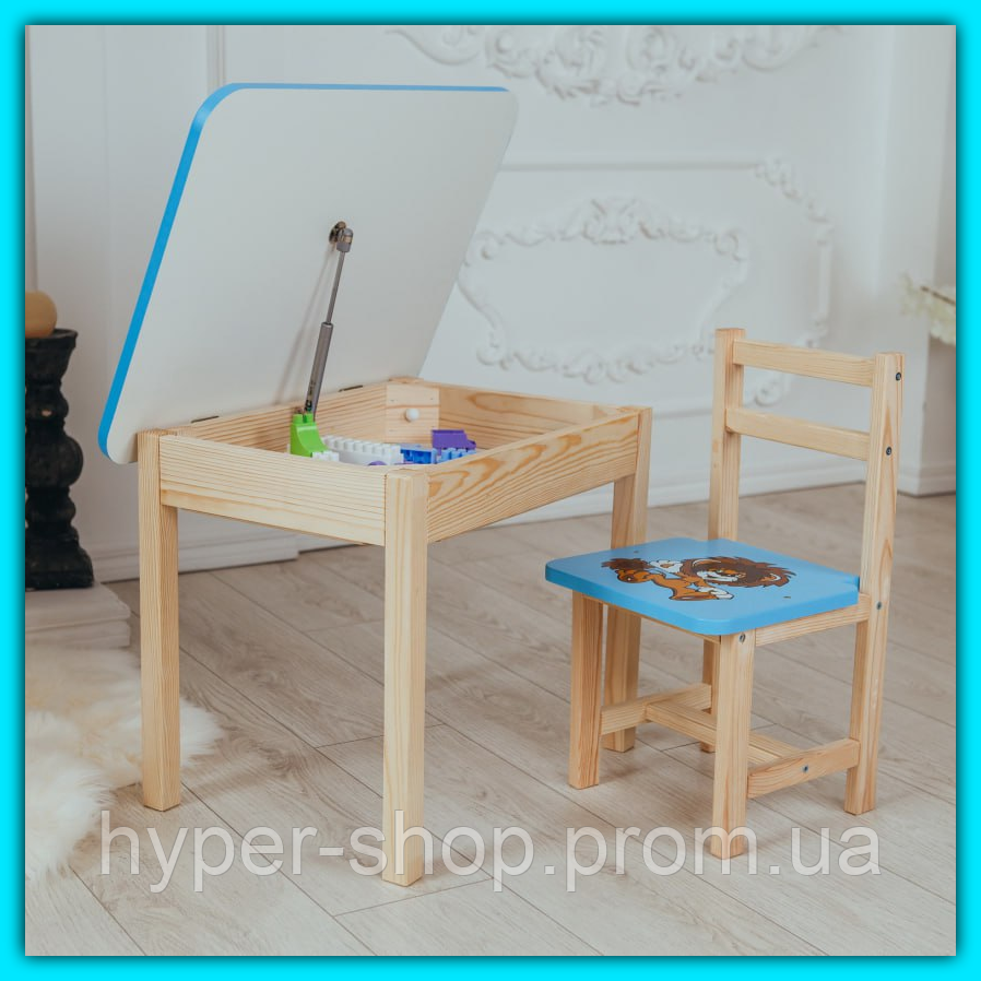 Набір класичних дитячих меблів столик пенал і стільчик, дитячий столик для занять і творчості для малюків