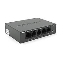 Комутатор POE 48V Mercury MS05CP 4 портів POE+1 порт Ethernet (Uplink) 10/100 Мбіт/сек, БП у комплекті