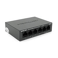 Комутатор POE Mercury MS06CP з 4 портами POE+ 2 порти UP-Link 100Мбіт, БП у комплекті, Q20
