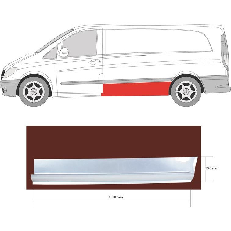 Поріг MERCEDES VITO (03 - р.) (W639) середній лівий за дверима (довга база) (вир-во KLOKKERHOLM)