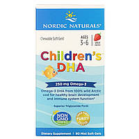 Рыбий жир (ДГК) для Детей, (3-6 лет), 250 мг, Вкус Клубники, Children's DHA, Nordic Naturals, 90 мини капсул