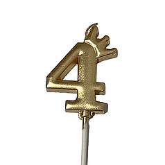 Свічка цифра КИТАЙ-КТ З короною 4, золота