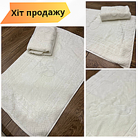 Банное полотенце для ног Хлопковый коврик 50х70 см Красивое махровое полотенце для ног плотное хлопок Молочный
