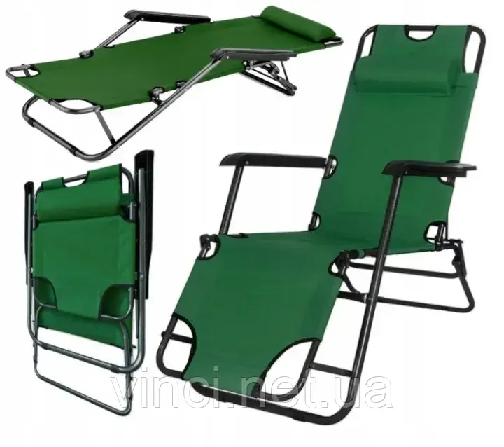 Садовий шезлонг тканинний Rahhe Garden LINOSA ЗЕЛЕНИЙ Відпочинкове крісло Лежак садовий розкладний, фото 1