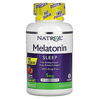 Мелатонин быстрорастворимый повышенной силы, 5 мг, вкус клубники, Melatonin, Fast Dissolve, Extra Strength,
