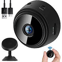 Беспроводная мини камера IP с WiFi и датчиком движения FullHD 1080, A9, Черная / Видеокамера USB