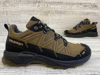 Чоловічі шкіряні кросівки Salomon Оливкового кольору. Натуральна шкіра 100%! Гарантія! Весна Осень Койот 2024-25