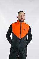 Мужская жилетка оранжевая Nike спортивная весна-осень с капюшоном ,Жилетка безрукавка Найк оранжевая демисезон