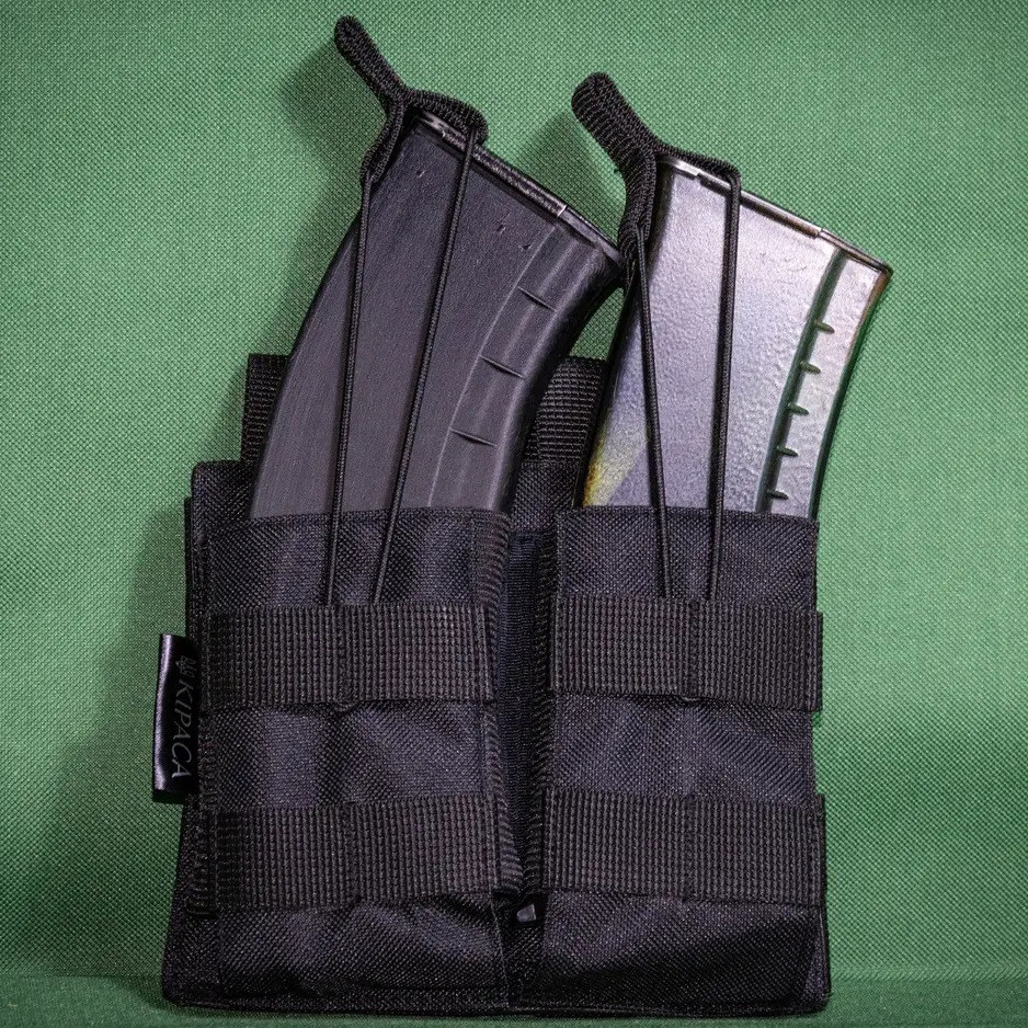 Подсумок подвійний під рожки Kirasa чорний KI221 кордура 1000 система MOLLE для 2 ріжків АК чорний, фото 1