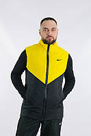 Мужская жилетка желтая Nike спортивная весна-осень с капюшоном , Жилетка безрукавка Найк желтая демисезон niki