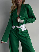 Топовий оригінальний комплект трійка жіночий стильний костюм вкорочений піджак +...