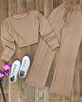 Жіночий молодіжний комплект кофта лонгслів і широкі штани вільного крою зі строчкою