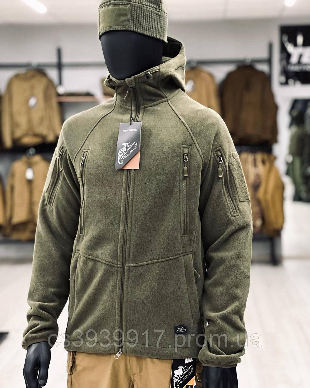 Флісова кофта Helikon Patriot Mk2 Hybrid Fleece-Olive, тактична зелена куртка з капюшоном та кишенями для військових ЗСУ олива