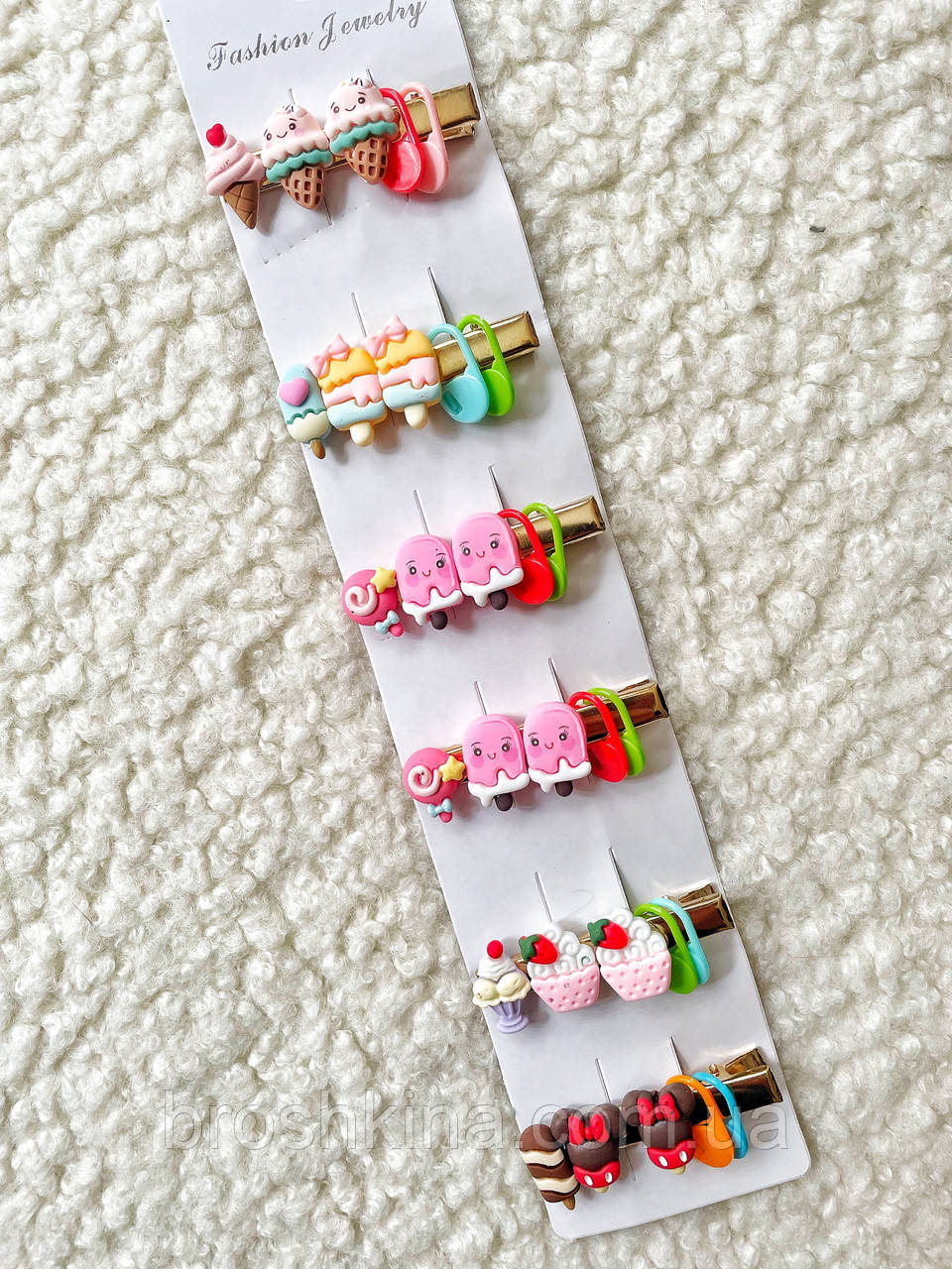 Заколки качечки дитячі 5 см 12 шт./пач. МОРОЗИВО, фото 1