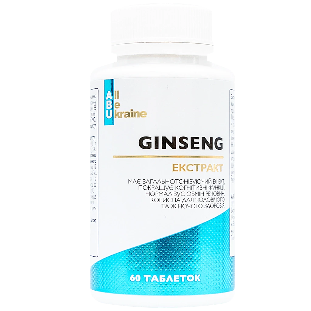 Адаптоген з екстрактом женьшеню та вітамінами групи B Ginseng ABU, 60 капсул
