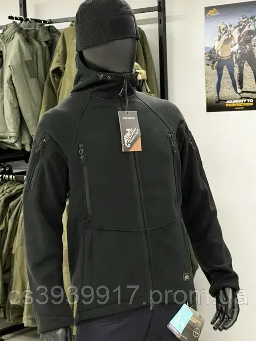 Флісова кофта Helikon Patriot Mk2 Hybrid Fleece-Black,тактична чорна куртка з капюшоном та кишенями для поліціі та спецслужб