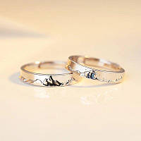 Мужское женское обручальное парное кольцо - парные обручальные кольца Горы и Волны размер регулируемый 2 шт.
