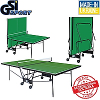Теннисный стол для закрытых помещений складной теннисный стол игровой GSI-sport Compact Strong зелёный