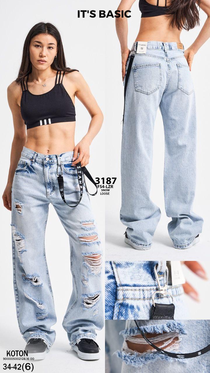 Джинси  (LOOSE FIT) жіночі рвані блакитні, фото 1