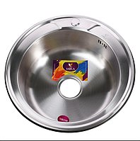 Кухонна мийка сталева з неіржавкої сталі Mira51x51 врізна, раковина на кухню металева, кругла