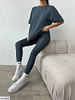 Костюм женский для спорта тренировок занятий в зал обтягивающие леггинсы и удлиненная футболка микродайвинг