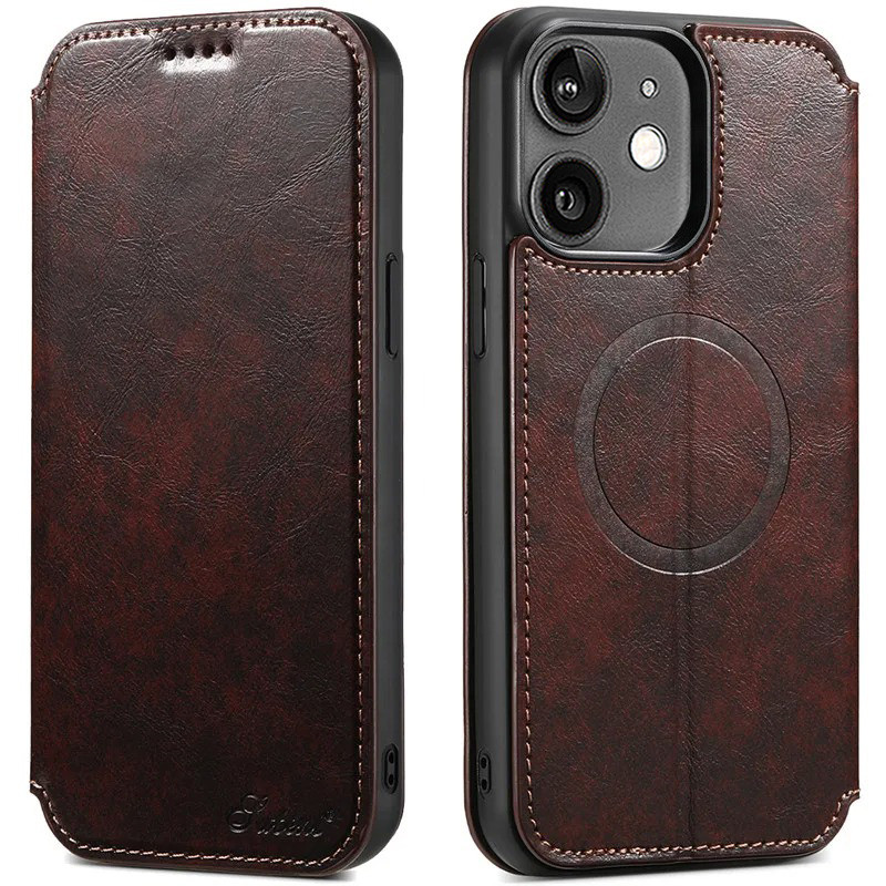 Чохол-книжка Suteni Magsafe Leather Case для Apple iPhone 12 Dark Brown