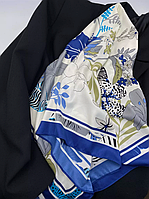 Женский платок на голову белый, синий, голубой, легкий шарф, стильный шелковый платок, весенняя бандана 90 см