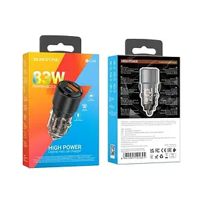 Автомобільний зарядний пристрій USB/Type-C Borofone BZ20A Smart 83W PD65W + QC3.0 Black, фото 3