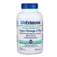 Супер Омега-3 Плюс Life Extension Omega Foundations Super Omega-3 Plus 120 желатинових капсул DI, код: 1826721