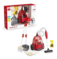 Детский игрушечный пылесос Cleaning play set, звуковые эффекты, савок, веник, распылитель. Красный 86002