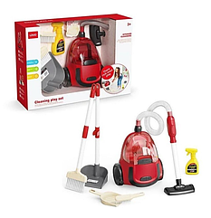 Дитячий іграшковий пилосос Cleaning play set, звукові ефекти, савок, віник, розпилювач. Червоний 86002