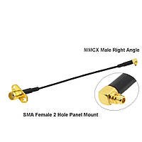 Пигтейл MMCX male 90° - SMA female Hole Panel Mount (Фланець) 10 см