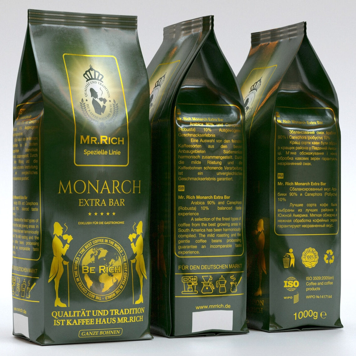 Кава в зернах Mr.Rich Monarch Extra Bar 1кг смачна, 90/10, Німеччина