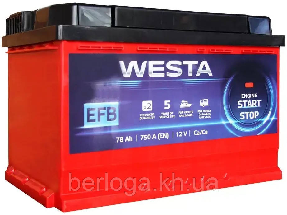 Автомобільний акумулятор EFB Westa 6CT-78 АзЕ RED EFB Start-Stop (WEFB780)