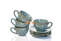 Чайный сервиз (набор чашек) 250 мл 4 чашки + блюдца из голубой керамики Ретро