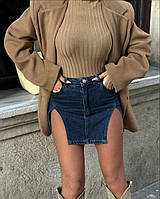 Женская джинсовая юбка мини с разрезами спереди