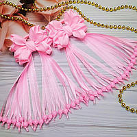 Модний репсовий бант на резинкі з підвісками для волосся (бантик рожевий ручної роботи в школу канзаші для дівчат)