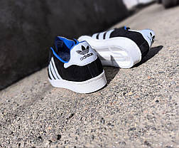 ADIDAS SuperStar Black/ White/ BLUE Кроссовки адидас ЧЕРНЫЕ с белым замшевые с синей подкладкой унисекс, фото 4