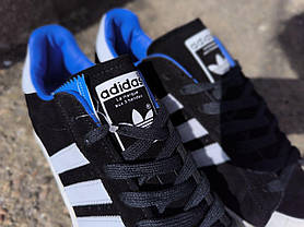 ADIDAS SuperStar Black/ White/ BLUE Кроссовки адидас ЧЕРНЫЕ с белым замшевые с синей подкладкой унисекс, фото 6