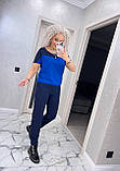 Жіночий літній костюм з брюками синій трикотажний костюм жіночий прогулянковий красивий костюм великого розміру, фото 6