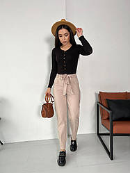 Жіночі стильні весняні штани MOM з кишенями та паском, норма та напівбатал