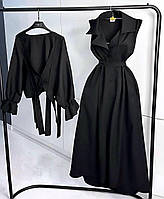 Стильный женский комплект с платьем миди и рубашкой