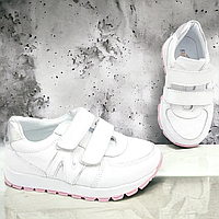 Детские кожаные кроссовки белые кеды, легкая обувь для девушек на липучке в РАЗМЕРЕ: 28-30