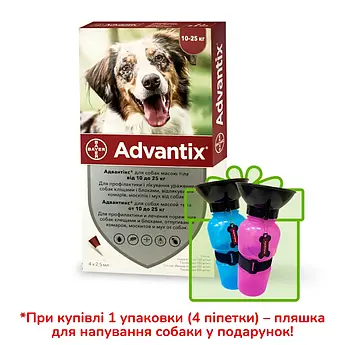 Краплі від бліх і кліщів Bayer Advantix для собак вагою 10-25 кг, ціна за 1 піпетку