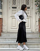 Женская юбка миди шелк ;Цвет: черный ;Размер 42-44, 46-48