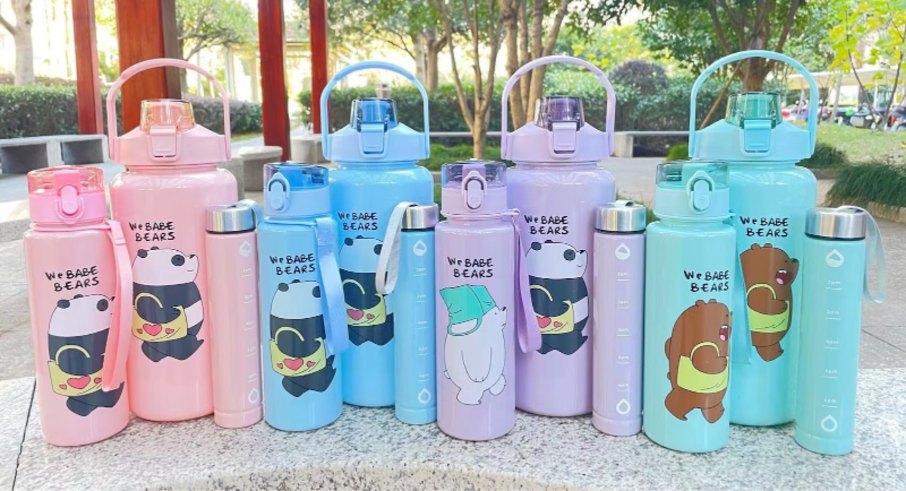 Бутылка для воды набор 3 в 1 Панда фляга для напитков 500мл 900мл 2л с ...